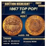 1867 Two Cent Piece TOP POP! 2c ms66+ RB SEGS