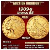 1909-s Gold Indian Half Eagle $5 ms62+ USCG
