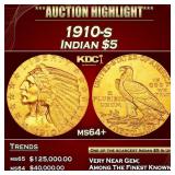 1910-s Gold Indian Half Eagle $5 ms64+ USCG