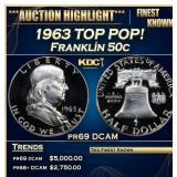 1963 Proof Franklin Half Dollar TOP POP! 50c pr69