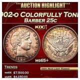 1902-o Barber Quarter Colorfully Toned 25c ms65+ S