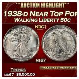 1938-d Walking Liberty Half Dollar Near Top Pop 50