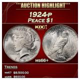 1924-p Peace Dollar $1 ms66+ SEGS