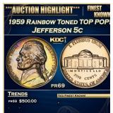 1959 Proof Jefferson Nickel Rainbow Toned TOP POP!