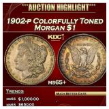 1902-p Morgan Dollar Colorfully Toned $1 ms65+ SEG