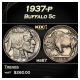 1937-p Buffalo Nickel 5c ms67 SEGS
