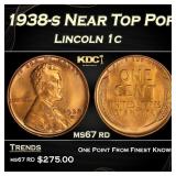 1938-s Lincoln Cent Near Top Pop 1c ms67 rd SEGS