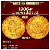 1906-p Gold Liberty Quarter Eagle $2 1/2 ms66+ SEG