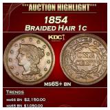 1854 Braided Hair Large Cent 1c ms65+ bn SEGS