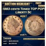 1883 cents Liberty Nickel Toned TOP POP! 5c ms67+
