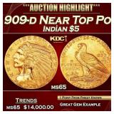 1909-d Gold Indian Half Eagle Near Top Pop! $5 ms6