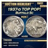 1937-d Buffalo Nickel TOP POP! 5c ms68 SEGS