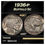 1936-p Buffalo Nickel 5c ms67 SEGS