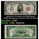1934A $5 FRN Hawaii WWII Emergency Currency Key To