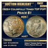 1922-p Peace Dollar Colorfully Toned TOP POP! $1 m