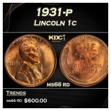 1931-p Lincoln Cent 1c Grades ms66 rd