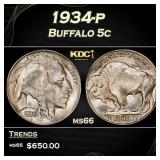 1934-p Buffalo Nickel 5c Grades ms66