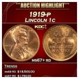 1919-p Lincoln Cent 1c ms67+ rd SEGS