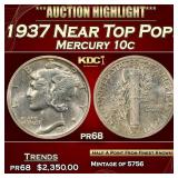1937 Proof Mercury Dime Near Top Pop! 10c pr68 SEG