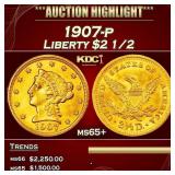 1907-p Gold Liberty Quarter Eagle $2 1/2 ms65+ SEG