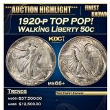 1920-p Walking Liberty Half Dollar TOP POP! 50c ms