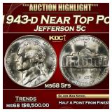 1943-d Jefferson Nickel Near Top Pop 5c ms68 5fs S