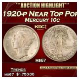 1920-p Mercury Dime Near Top Pop 10c ms67 SEGS