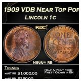 1909 VDB Lincoln Cent Near Top Pop 1c ms66+ rb SEG