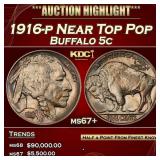 1916-p Buffalo Nickel Near Top Pop 5c ms67+ SEGS
