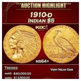 1910-d Gold Indian Half Eagle $5 ms64+ USCG