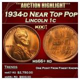 1934-d Lincoln Cent Near Top Pop 1c ms66+ rd SEGS