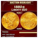 1880-s Gold Liberty Double Eagle $20 ms62 USCG