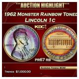 PCGS 1962 Proof Lincoln Cent Monster Rainbow Toned