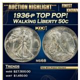 1936-p Walking Liberty Half Dollar TOP POP! 50c ms