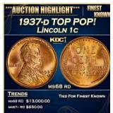 1937-d Lincoln Cent TOP POP! 1c ms68 rd SEGS