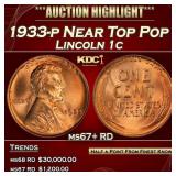 1933-p Lincoln Cent Near Top Pop 1c ms67+ RD SEGS