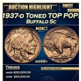 1937-d Buffalo Nickel Toned TOP POP! 5c ms68+ SEGS