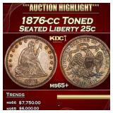 1876-cc Seated Liberty Quarter Toned 25c ms65+ SEG