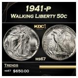 1941-p Walking Liberty Half Dollar 50c ms67 SEGS