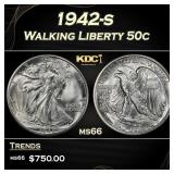 1942-s Walking Liberty Half Dollar 50c Grades ms66