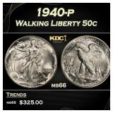 1940-p Walking Liberty Half Dollar 50c Grades ms66