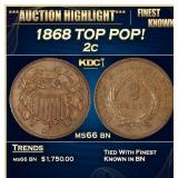 1868 Two Cent Piece TOP POP! 2c ms66 bn SEGS