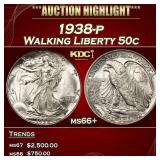 1938-p Walking Liberty Half Dollar 50c ms66+ SEGS