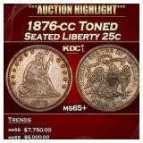 1876-cc Seated Liberty Quarter Toned 25c ms65+ SEG