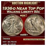 1936-d Walking Liberty Half Dollar Near Top Pop 50