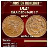 1841 Braided Hair Large Cent 1c ms64+ bn SEGS