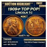 1909-p Lincoln Cent TOP POP! 1c ms67+ rd SEGS