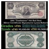 1891 $10 Red Seal Silver Certificate "Tombstone" G