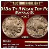 1913-s Ty II Buffalo Nickel Near Top Pop 5c ms66+