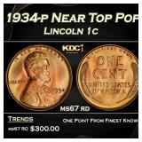 1934-p Lincoln Cent Near Top Pop 1c ms67 rd SEGS